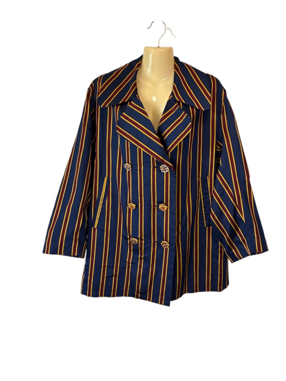 Todd Oldham Vintage 90’s Striped Double-Breasted Blazer Jacket Navy Gold Red
